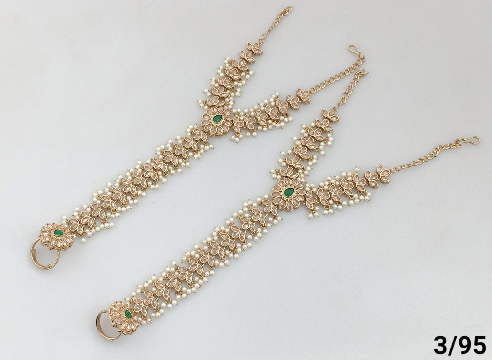 Elegant Gold Floral Pearl Hand Harness Bracelet with Stone Accent - Lucentemarket